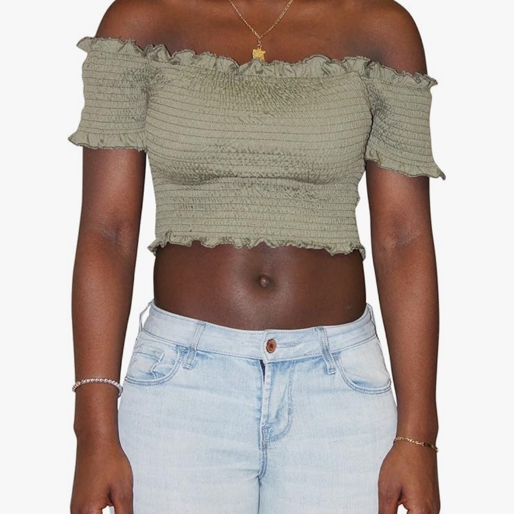 OFF THE SHOULDER LIGHT GREEN FASHION NOVA CROP TOP